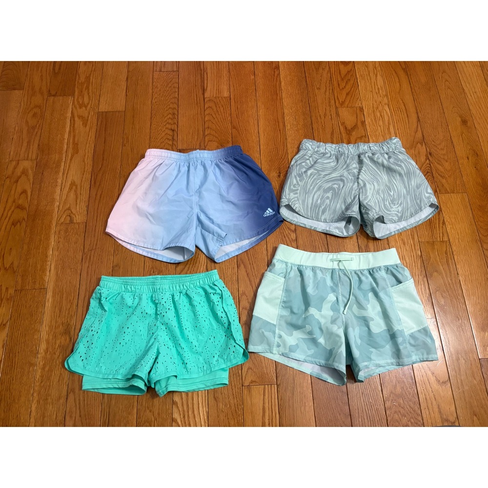 Girls Athletic Shorts Bundle Adidas Champion Ombre Camo  Green 4 Pairs L 10-12